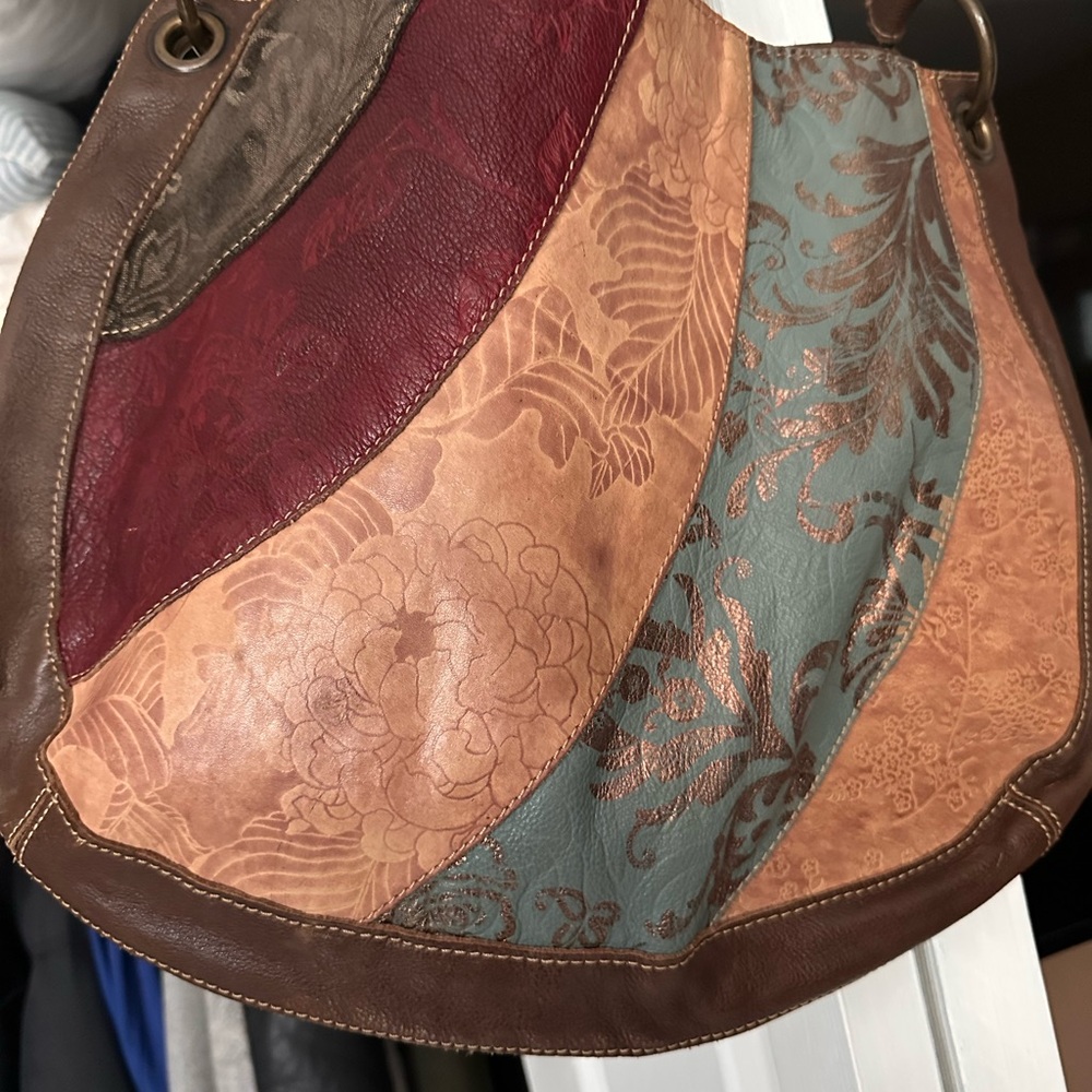 Fossil Leather Patchwork Shoulder Bag Multicolor Boho Embossed Purse - Picture 5 of 5